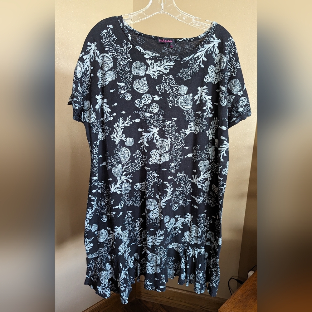 Fresh Produce Hawaiian Casual Dress Black and White Cotton Knit XXlarge or 2X